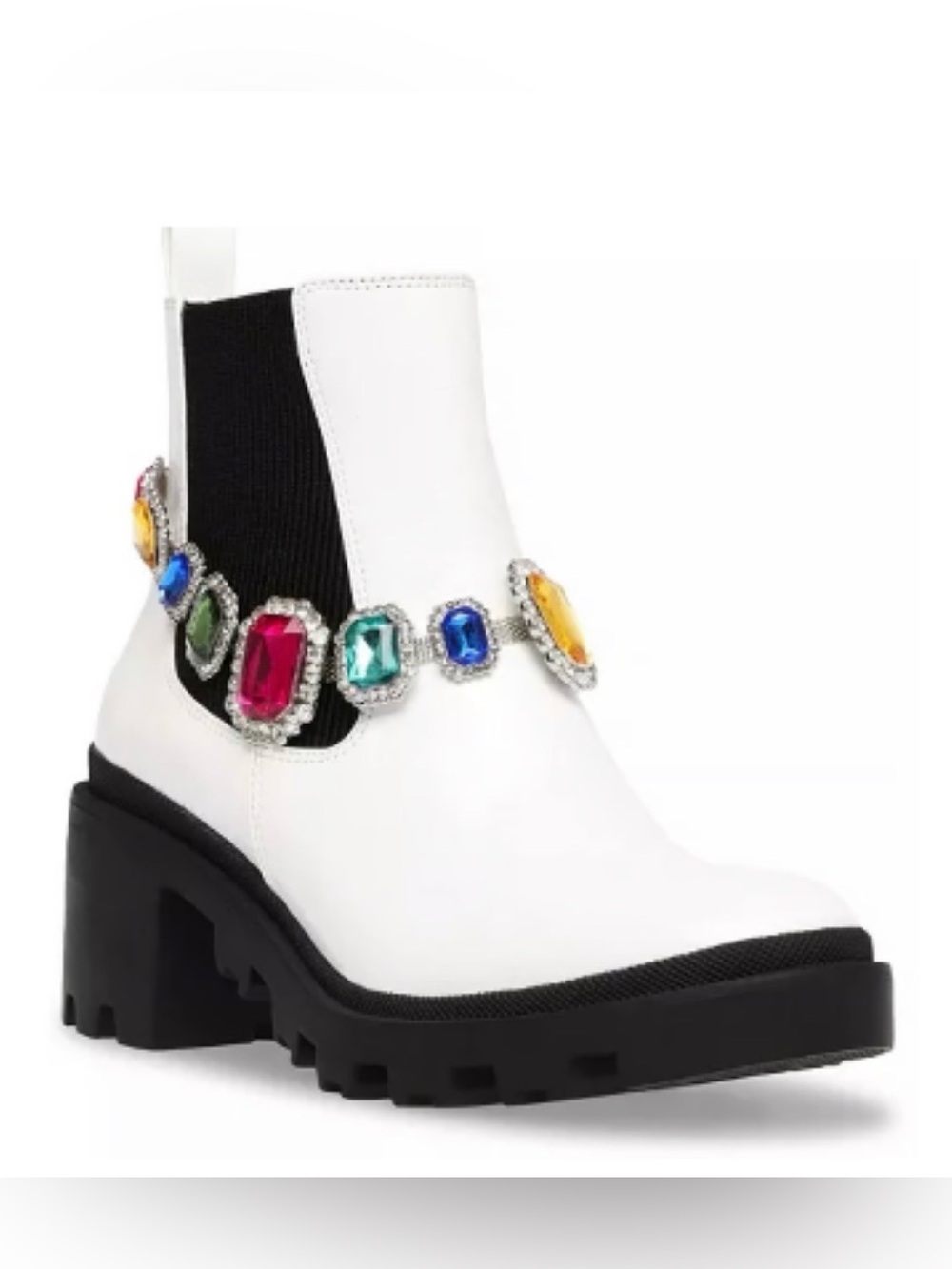 Betsey Johnson White Jenesis Moto Jeweled Boots